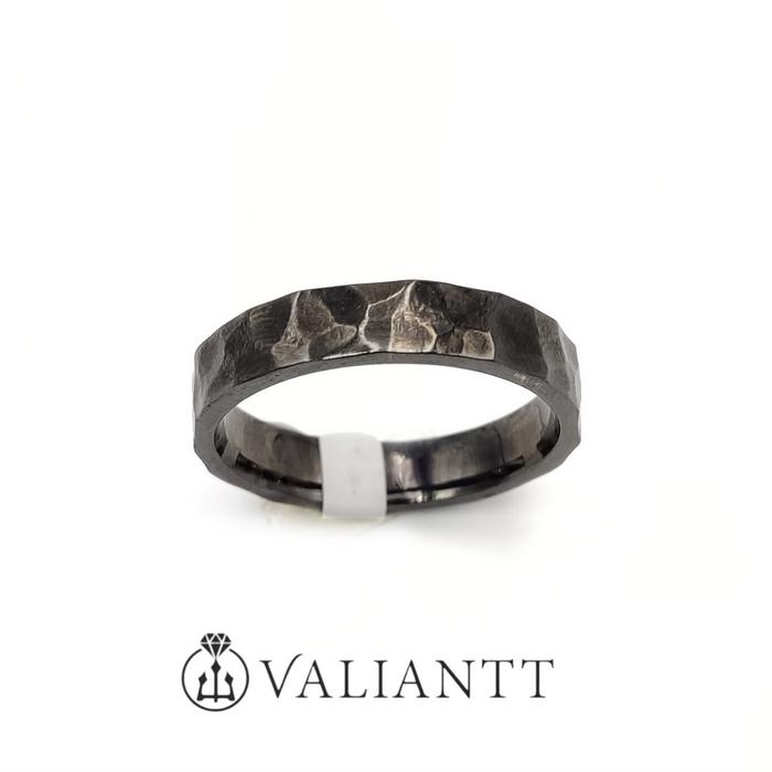Black Palladium Ring Hammered Design