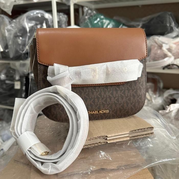 mk bag Emilia Small Saddle Crossbody Leather Monogram Brown