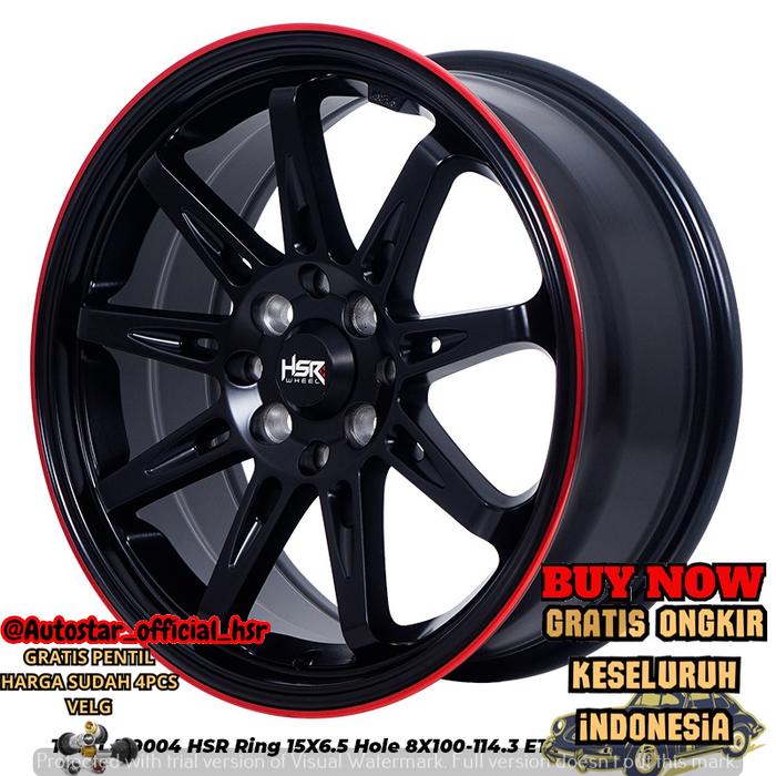 menjual velg mobil racing hsr tikala R15 lubang pcd 4x100-4x114,3 black red lips cocok untuk mobil C