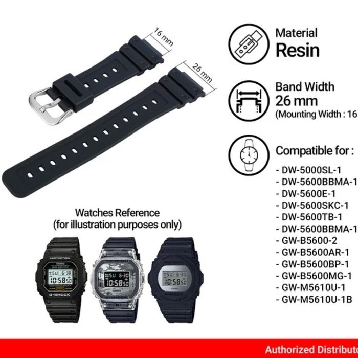 Tali Strap DW-5600SKC / GW-B5600 / GW-B5600AR / GW-B5600BP / GW-B5600MG / GW-M5610U 26mm Black Resin