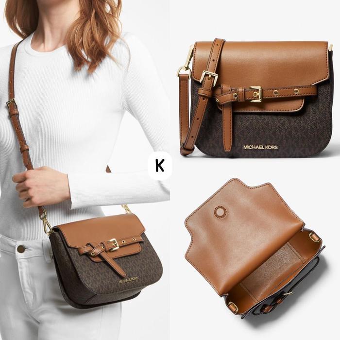 MK Mercer Bag Emilia Saddle Sign Brown Crossbody