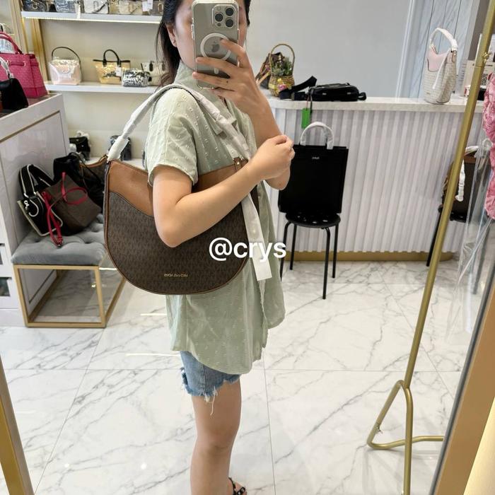 TAS WANITA MK DOVER SIGN BROWN HOBO BAG