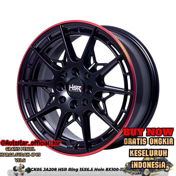 Jual velg mobil racing hsr ck05 R15 pcd 4x100-4x114,3 black lips red cocok untuk mobil Calya, Coroll