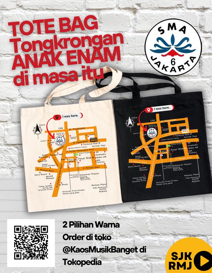 Tote Bag - Peta Mahakam. Putih, Hitam