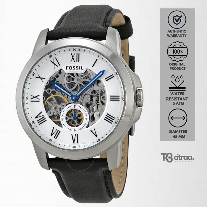 Jam Tangan Pria Fossil Grant Automatic Kulit Black Casual Mewah Original ME3053