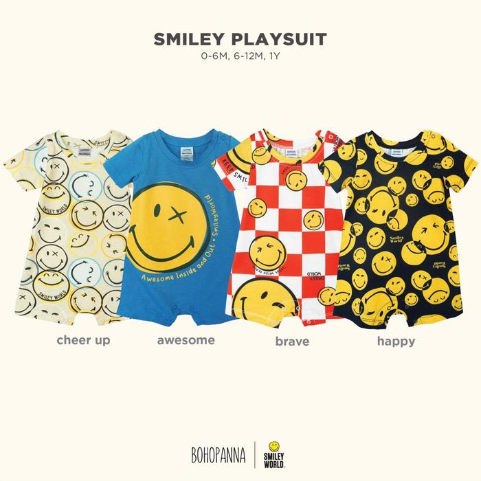 BOHOPANNA X SMILEY WORLD Smiley Playsuit / Baju Playsuit Bayi