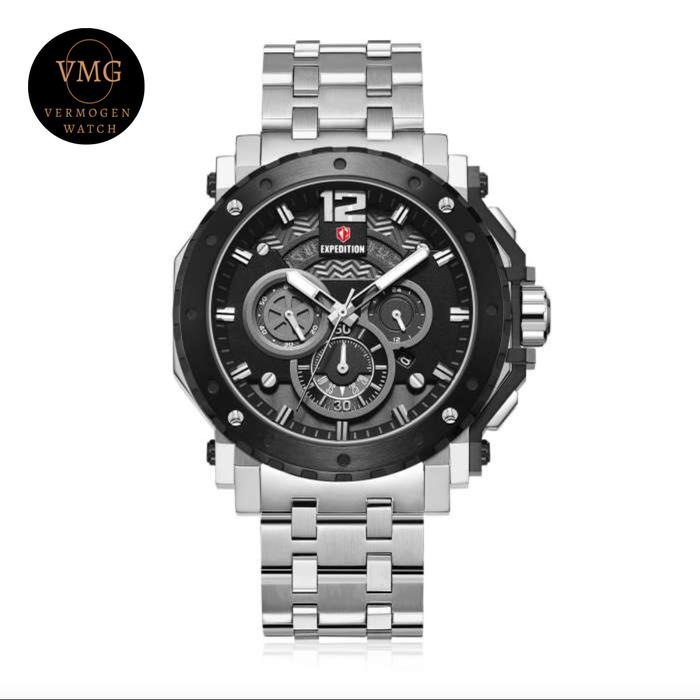 Jam Tangan Pria Analog Expedition E6402B / E 6402B Black Silver Original Garansi Resmi