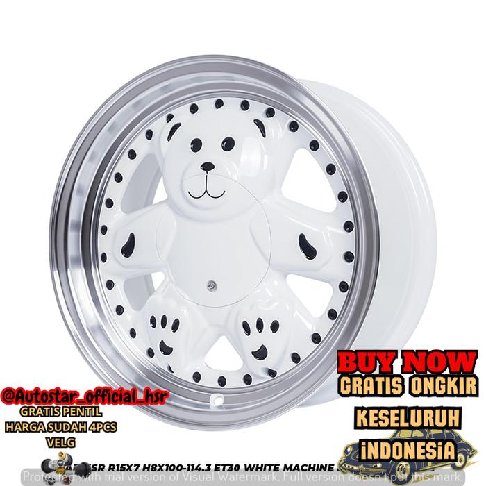 jual velg mobil racing hsr bear R15 pcd 4x100-4x114,3 lebar rata 7 offset 30 white machine lips coco