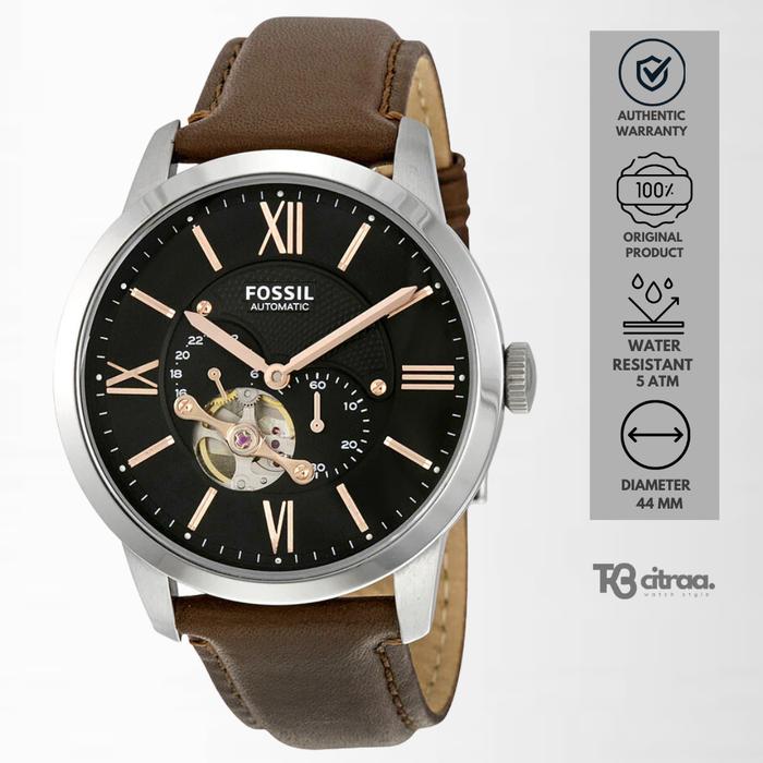 Jam Tangan Fossil Townsman Automatic Pria Kulit Brown Dial Black Casual Mewah Original ME3061