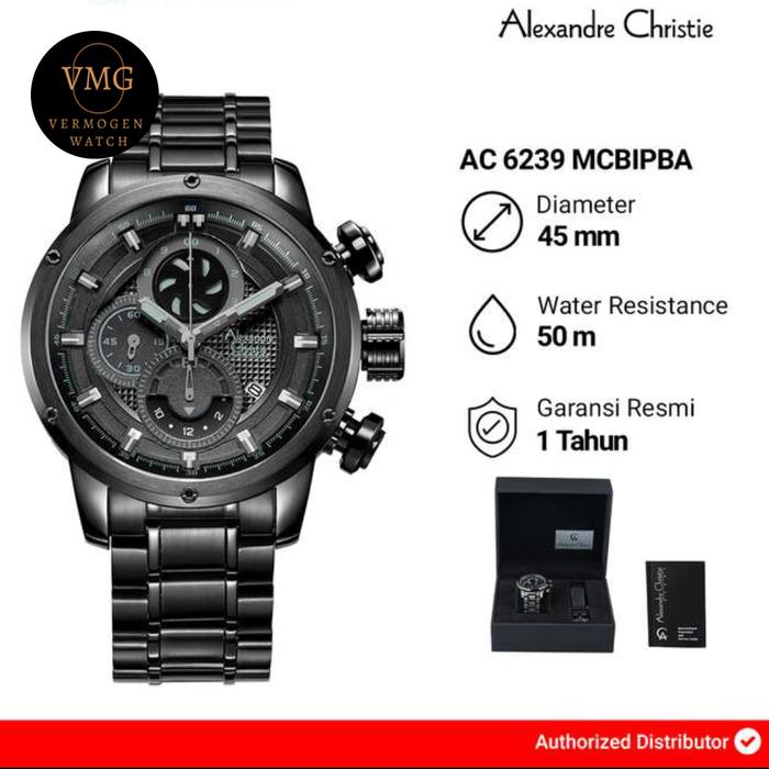 Jam Tangan Pria Analog Alexandre Christie AC 6239MC / AC6239MC / 6239 MC All Black Original Garansi 