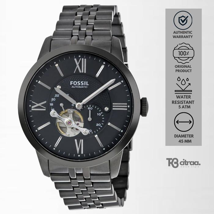 Jam Tangan Pria Fossil Townsman Automatic Chronograph Black Stainless Steel Mewah Original ME3062