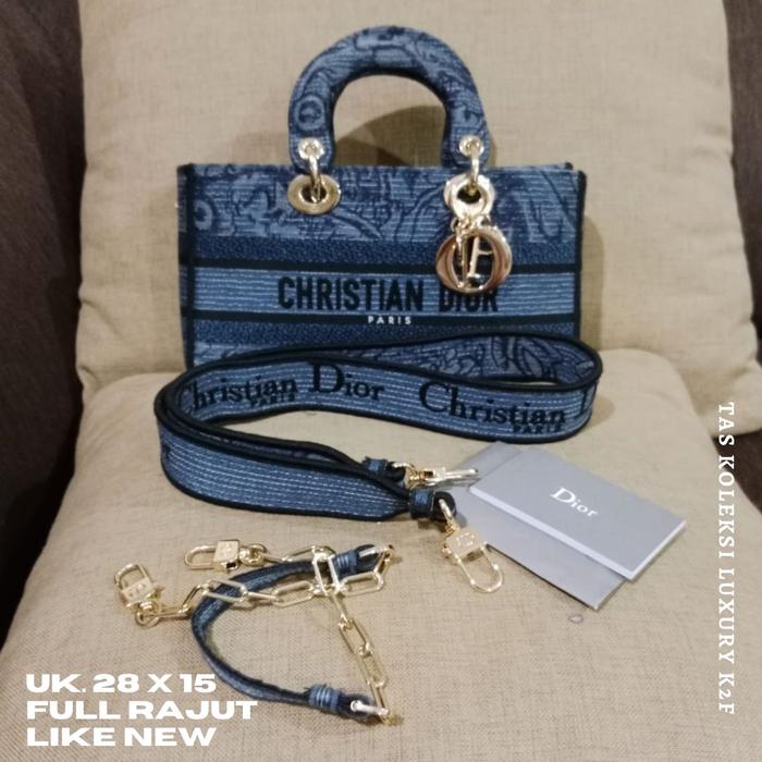 TAS wanita preloved branded CristDior*, Full rajut timbul lengkap buku balik zip CD Limited edition