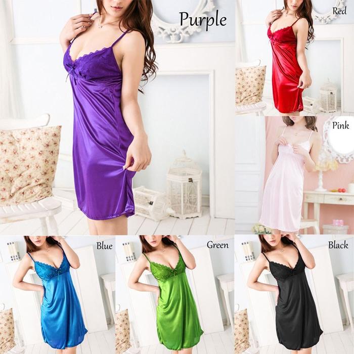 ELSA Sexy Lingerie Babydoll Set + G String Silk Satin Baju Tidur Daster Seksi Baju Tidur Dinas Istri