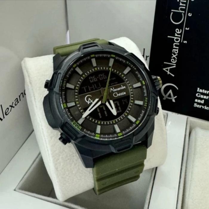 JAM TANGAN PRIA ORIGINAL ALEXANDRE CHRISTIE AC9375MH RUBBER STRAP BLACK GREEN8