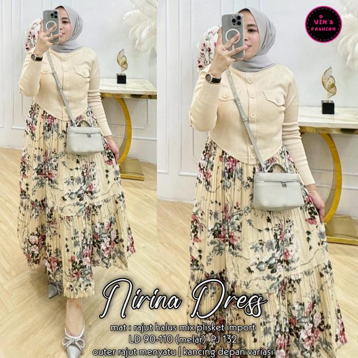 Nirina Maxi Dress bhn rajut halus premium plisket ld 110 pj 132 anggun