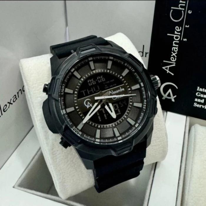 JAM TANGAN PRIA ORIGINAL ALEXANDRE CHRISTIE AC9375MH RUBBER STRAP ALL BLACK