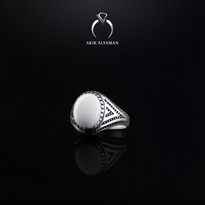 Cincin Batu akik Yaman Abyad dengan Ring Perak Original Yaman AKM11W