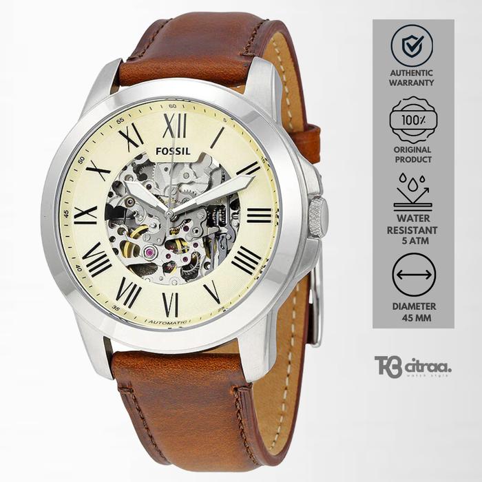 Jam Tangan Pria Fossil Grant Automatic Kulit Brown Casual Mewah Original ME3099