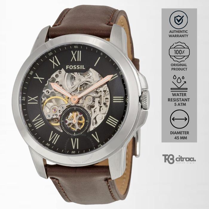 Jam Tangan Fossil Grant Automatic Pria Kulit Brown Casual Sporty Original ME3095