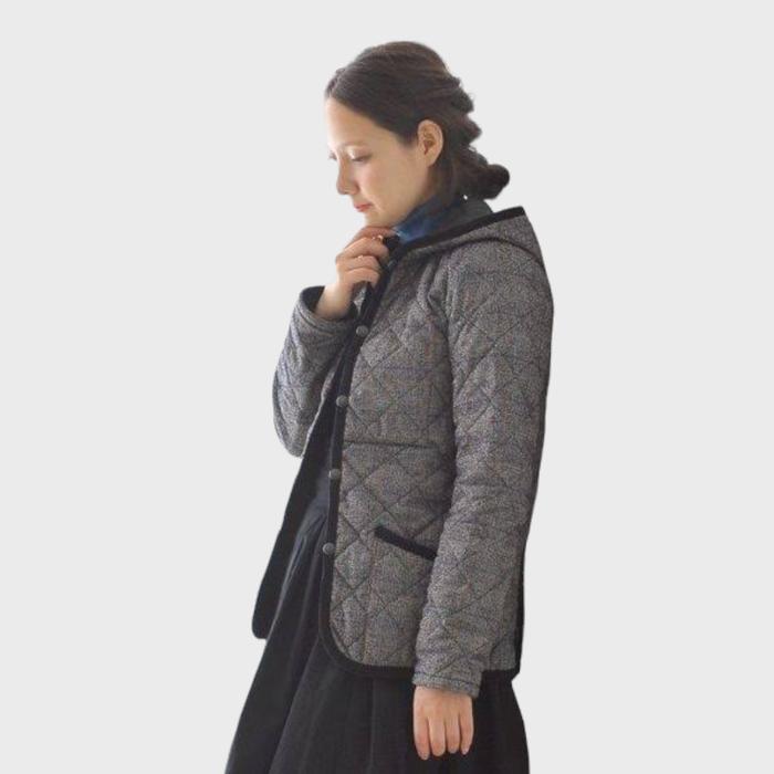 jaket hoodie quilted padded global work dark grey wool jacket