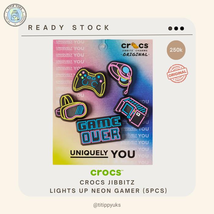 Jibbitz Crocs Original LED Lights Up Neon Gamer Game Over set isi 5pcs