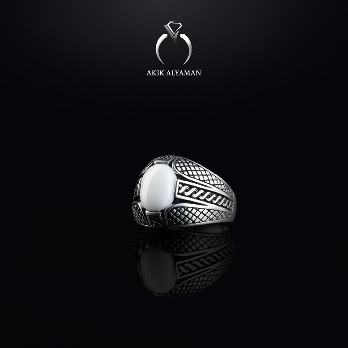 Cincin Batu akik Yaman Abyad dengan Ring Perak Original Yaman AKM12W