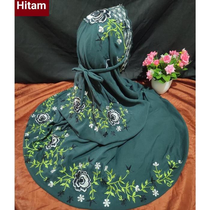 PROMO!!MUKENA BORDIR(bisa bayar di tempat) Mukena Polino Kain Dasar Warna Hijau Botol Ukuran Dewasa 