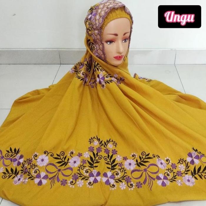 Mukena Dewasa Terusan Bordir Warna Kuning Kunyit Model Iner Mukenah Lajuran Bordir Langsungan Lajur 