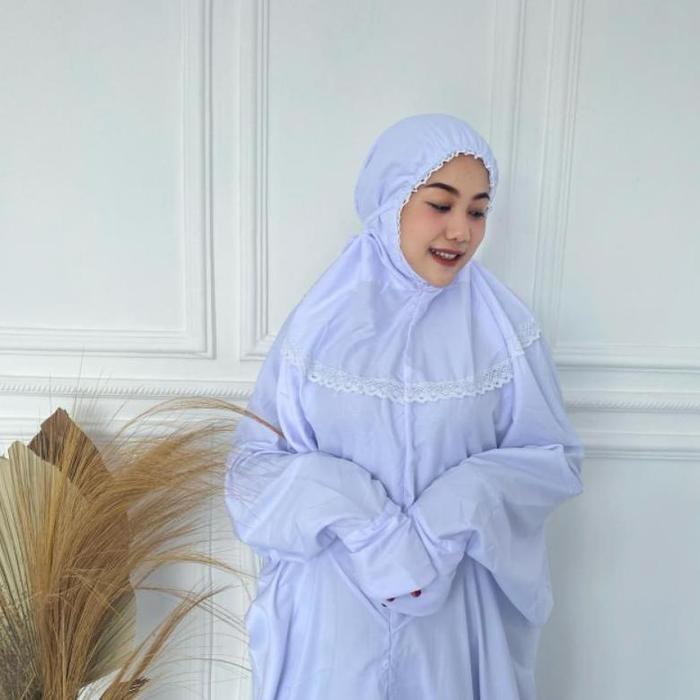 mukena langsungan dewasa/ mukena terusan polos/ mukena putih bersih ALUNA