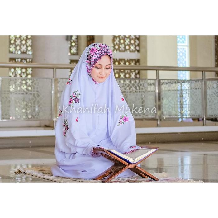 Mukena Mukenah Lajuran Terusan Langsungan Putih Bordir Santri Gontor Dewasa Bordir Motif Bunga Nyama