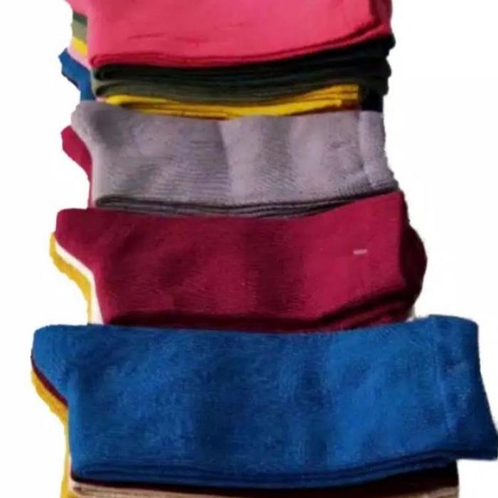 Borong !!! ( 12 & 6 Pasang ) Kaos Kaki Wanita Polos Warna Warni Random