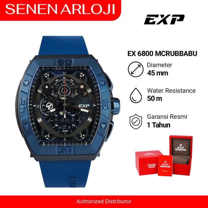 EXPEDITION EXP 6800 / E6800 - JAM TANGAN PRIA ORIGINAL CHRONOGRAPH STRAP RUBBER - BLUE BLACK