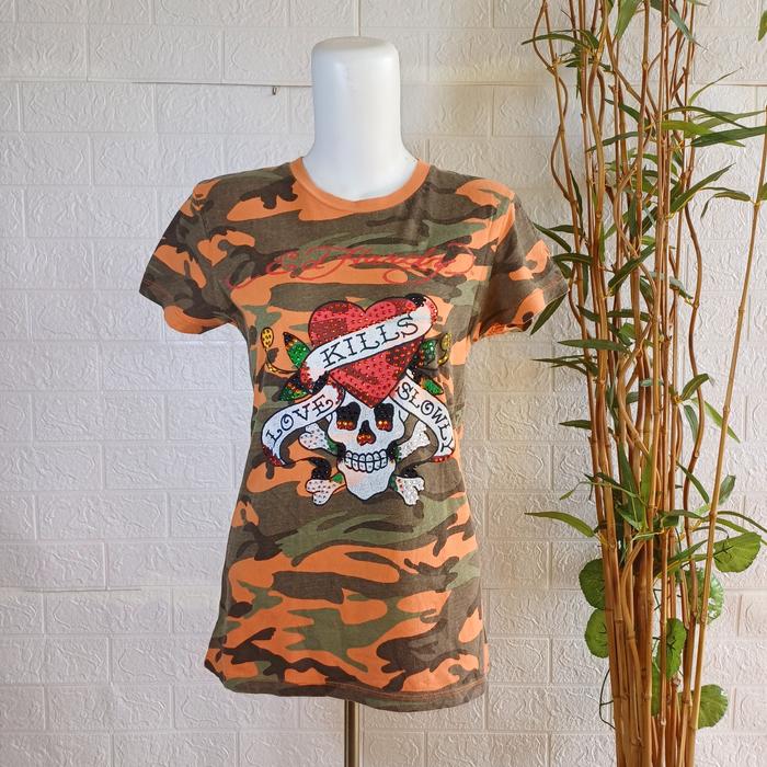 KAOS ED HARDY BY CHRISTIAN AUDIGIER KILLS. LOVE SLOWLY, CAMO PEKAT, SIZE S (SECOND BRANDED) PT151
