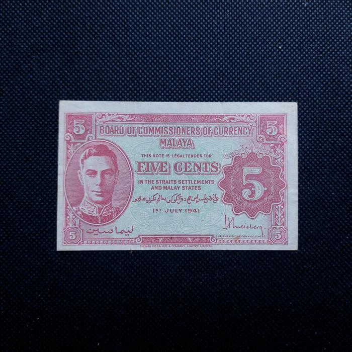 Uang Kertas 5 (Five) Cent Malaya Straits Settlement 1941 -AC1