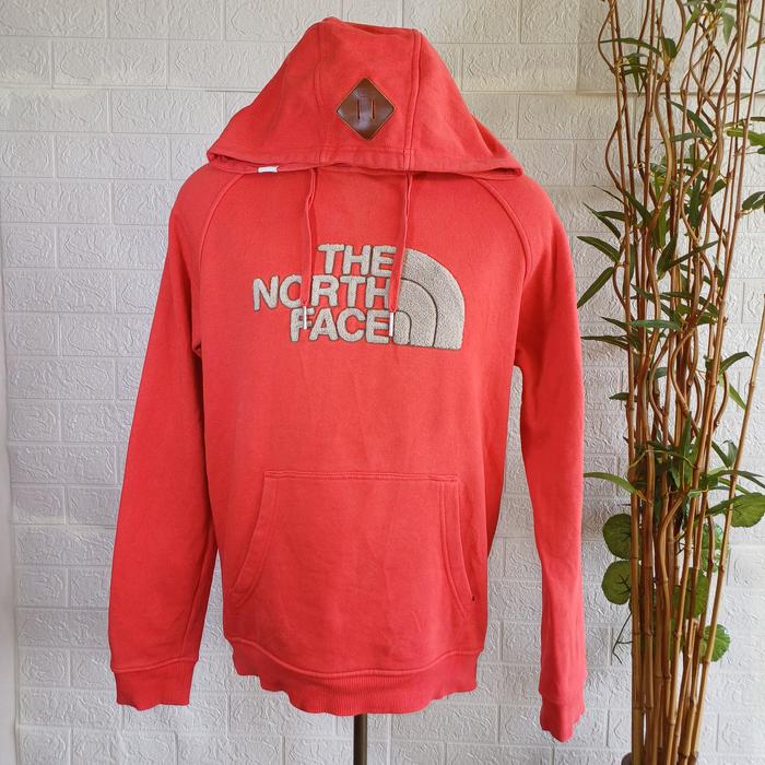 HOODIE THE NORTH FACE ORIGINAL BIG LOGO BORDIR TOWEL, SIZE M (SECOND BRANDED) ORANGE PEKAT, PT174