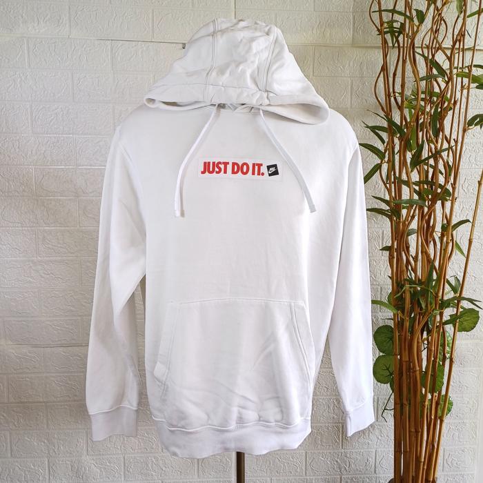 HOODIE NIKE JUST DO IT BOX LOGO, ORIGINAL, SIZE XL (SECOND BRANDED) PUTIH, PT183