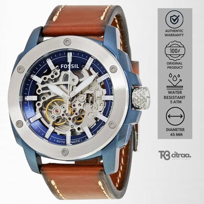 Jam Tangan Pria Fossil Modern Machine Automatic Kulit Brown Casual Sporty Original ME3135