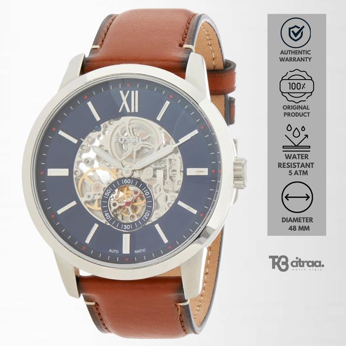 Jam Tangan Fossil Townsman Automatic Pria Kulit Brown Casual Original ME3154