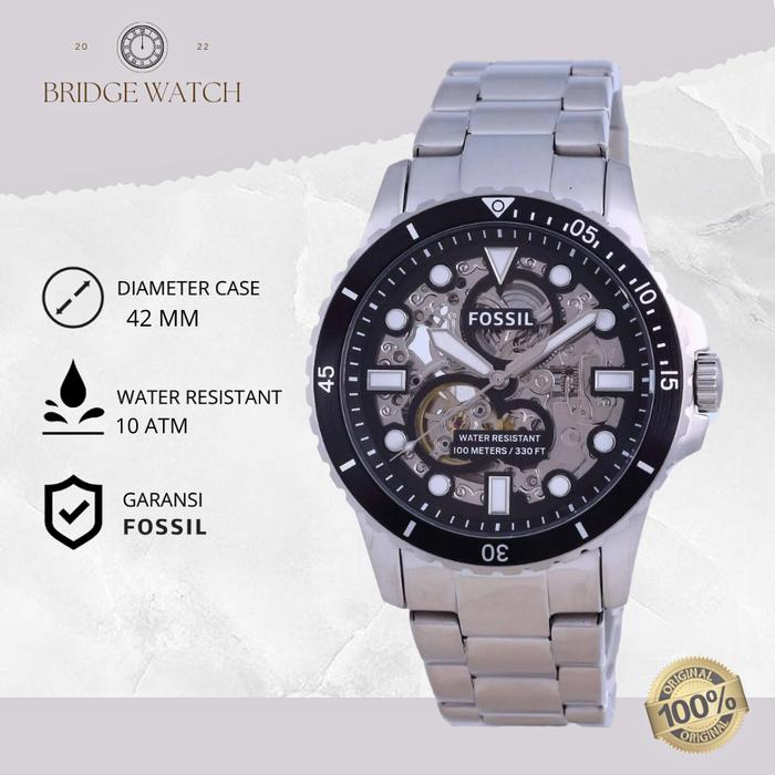 Jam Tangan Pria Fossil Automatic Silver Stainless Steel Sporty Mewah Original ME3190