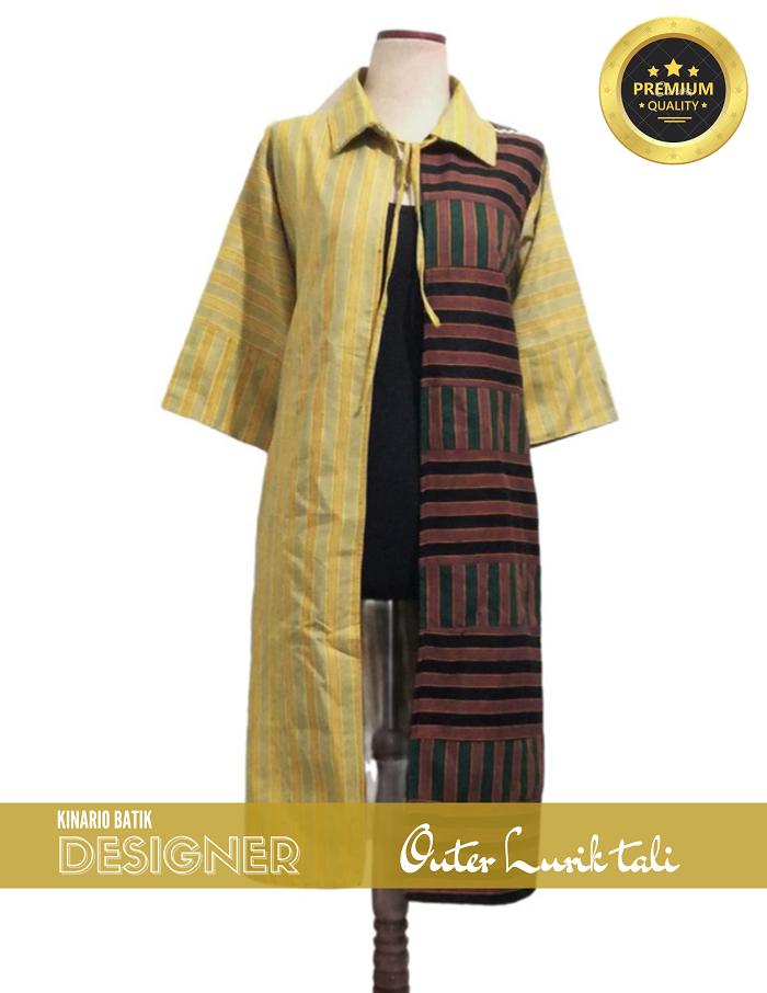 Outer Batik Wanita Kinario Long Cardigan Lurik Pedan asli