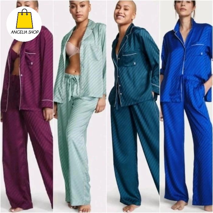 34. Victoria Secret Satin Long Pajamas Set (S) Authentic - Green