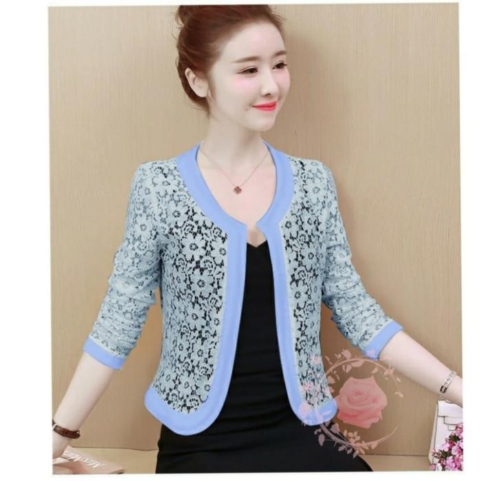 Cardigan brukat miumi biru muda atasan remaja korean style niy gb