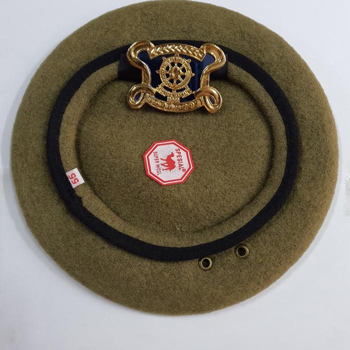Baret Camel Pol pp Kupu Mika Dan Emblem  | Baret Camel Army | Topi Baret Unta Merah