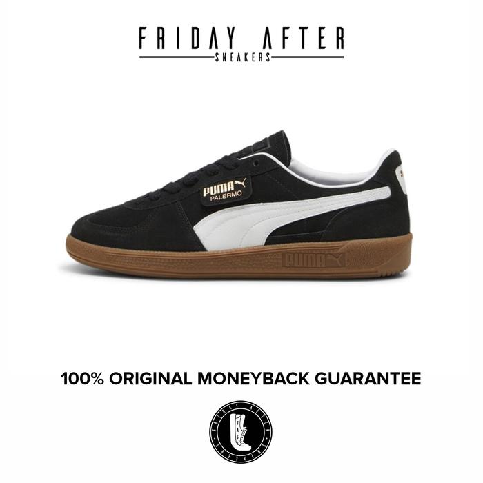 Sepatu Sneakers Pria Puma Palermo Black White Gum Suede Original Resmi
