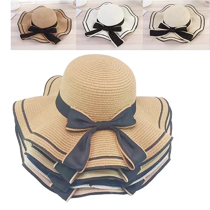Topi pantai wanita gelombang jerami-topi pantai dewasa-topi pantai pita