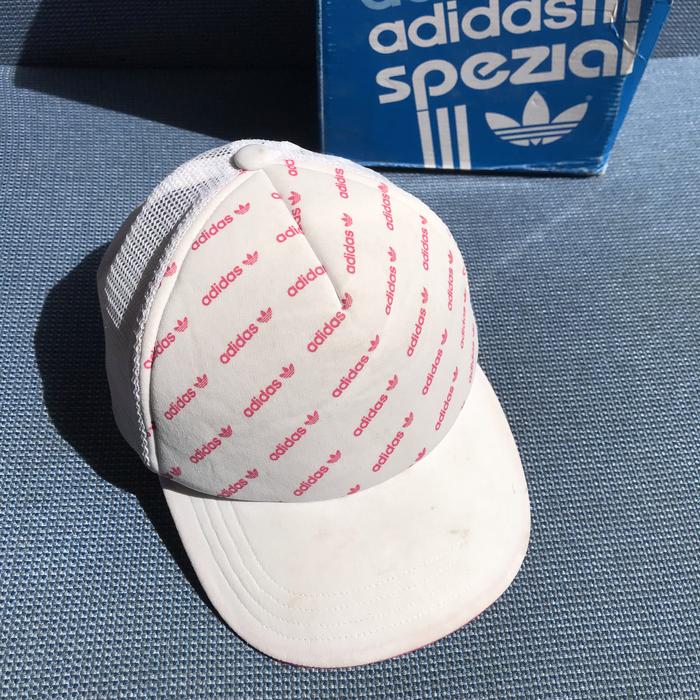 Vintage Adidas Originals Font Type Trucker Cap/Hats  White colorway  Velcro adjusted on the back fit
