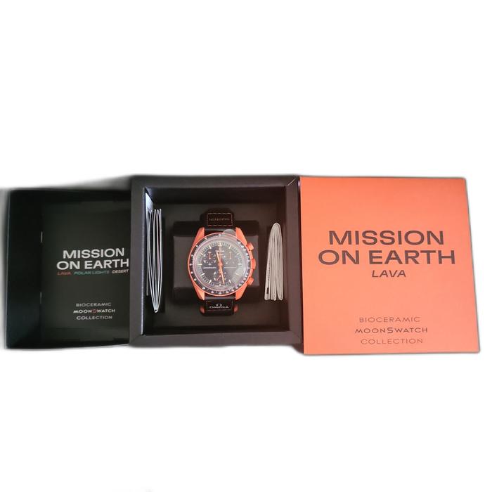 Swatch Omega Moonswatch Mission On Earth Lava ORI Jam Tangan Pria Unisex