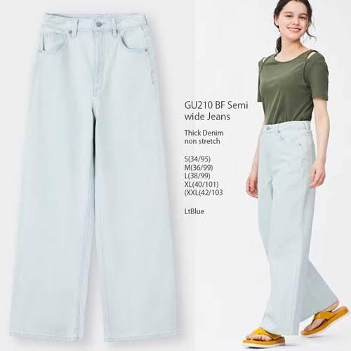 Jeans GU uniqlo Wide Straight celana light blue
