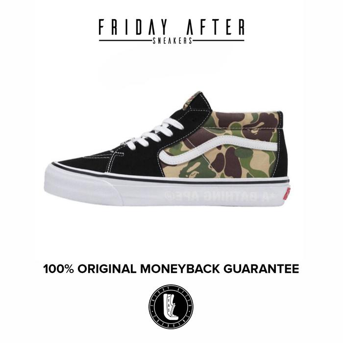 Sepatu Sneakers Pria Vans x Bathing Ape BAPE Lx SK8 Mid Reissue 83 abc Camo Green Original Resmi