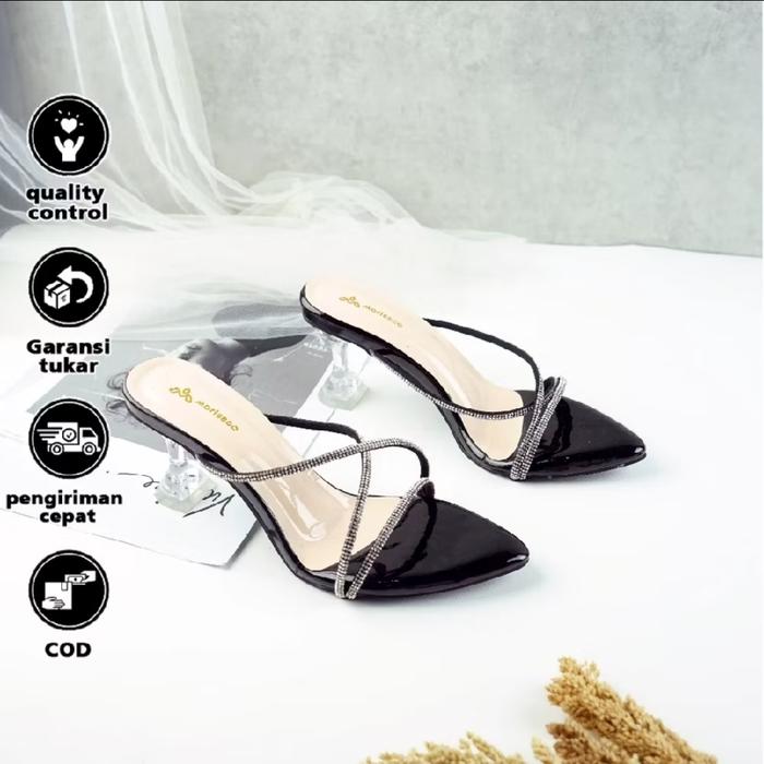 morissco sepatu wanita high heels kaca strap jelly NB 05 black size 38